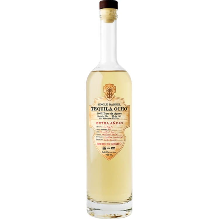 Ocho Extra Añejo : Aged for 12 months in former whiskey barrels, made from blue agave. Refined and smooth taste with prominent agave and spice influences.