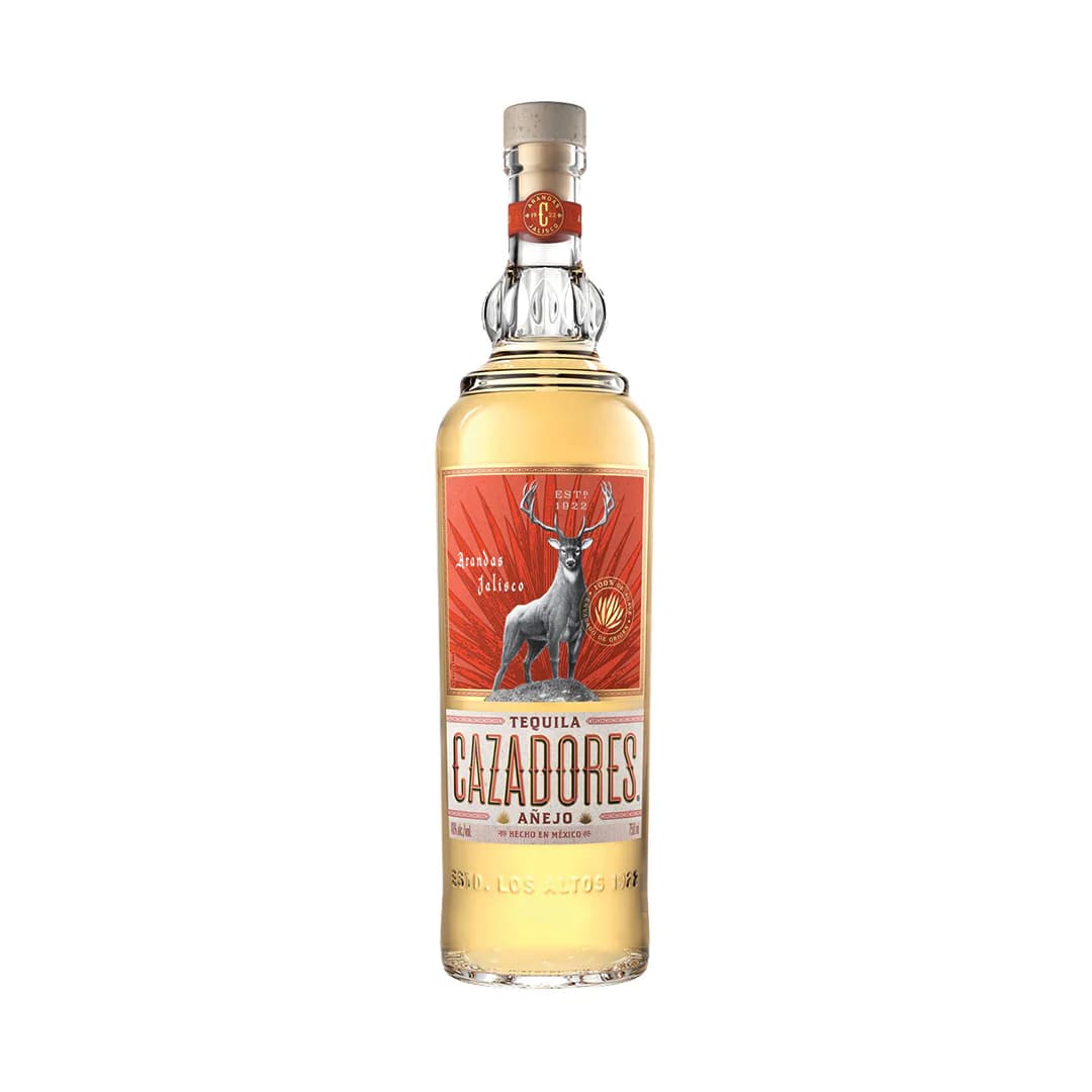 Cazadores Añejo : Like sipping on a piece of dark chocolate, infused with rick notes of cacao, tobacco and dry fruits. The tequila is aged virgin American oak barrels between one and three years to attain its rich golden color and complex flavor profile.