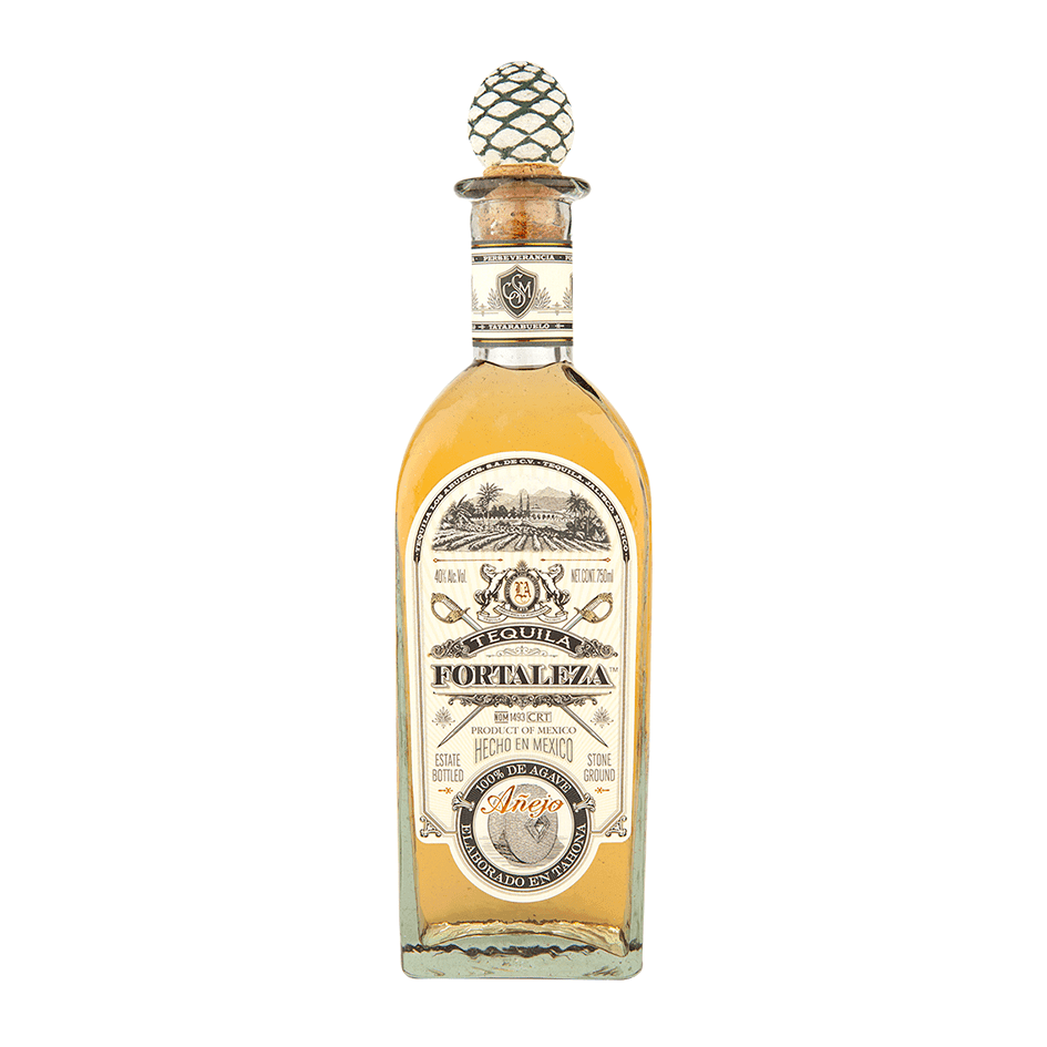 Fortaleza Añejo : Premium Tequila Valley spirit, 100% blue agave, aged 18 months in American oak barrels, with rich and complex notes of caramel, vanilla, and cooked agave.