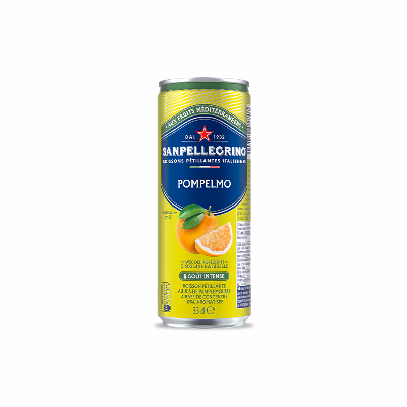 Sanpellegrino Pompelmo : Sparkling Italian grapefruit drink made with 100% natural ingredients, offering Mediterranean freshness and a perfect sweet-bitter balance.