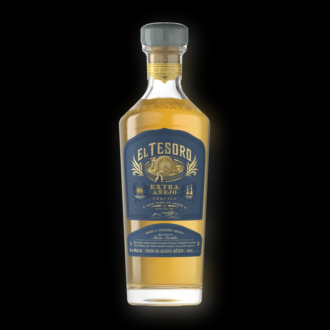 El Tesoro Extra Añejo Tequila : This Extra Añejo honors Carlos Camarena’s father Felipe J. and their shared passion for aging tequila. This special tequila blend is slowly aged in American oak ex-bourbon barrels for four to five years, which add rich flavors of chocolate and coffee.