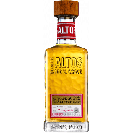 Olmeca Altos Reposado : Tequila premium 100 % agave vieillie de 6 à 8 mois en fûts de whiskey américain, offrant un équilibre harmonieux entre notes d'agave cuit, agrumes, vanille et bois délicatement épicé.